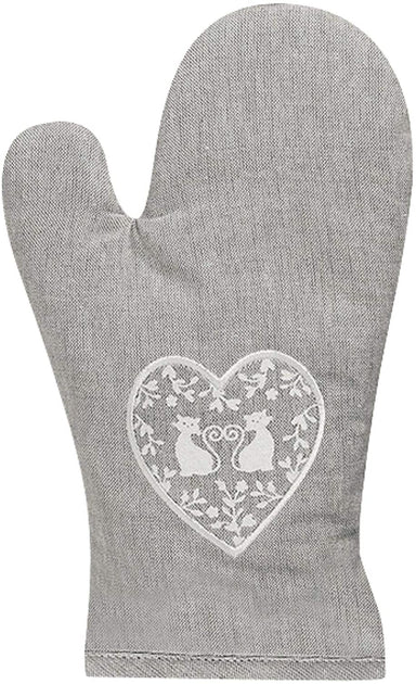 Duo of White Cats in a Heart Grey Oven Glove / Gauntlet