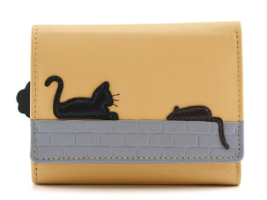 Mala Leather Cat & Mouse Tri Fold Purse Yellow