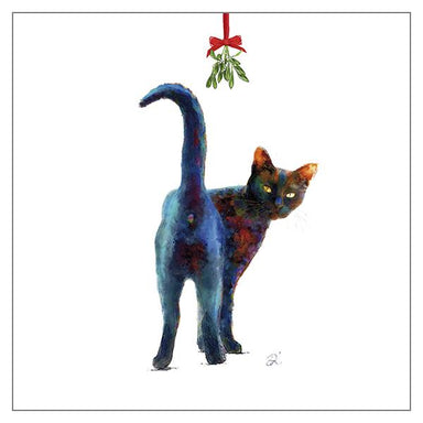 Denise Laurent Christmas Cat Greeting Card 'Give Us a Kiss' Christmas Cat Greeting Card