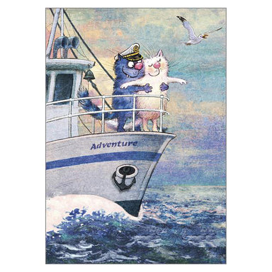 'The Adventure' Funny Cat Greeting Card by Rina Zeniuk