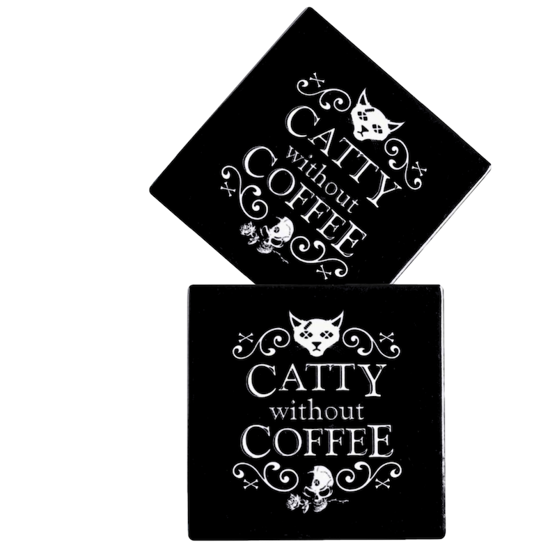 Ceramic Square Catty Without Coffee Cat Coasters