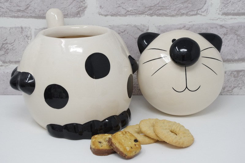 Black & White Cat Ceramic Cookie Jar / Biscuit Barrel