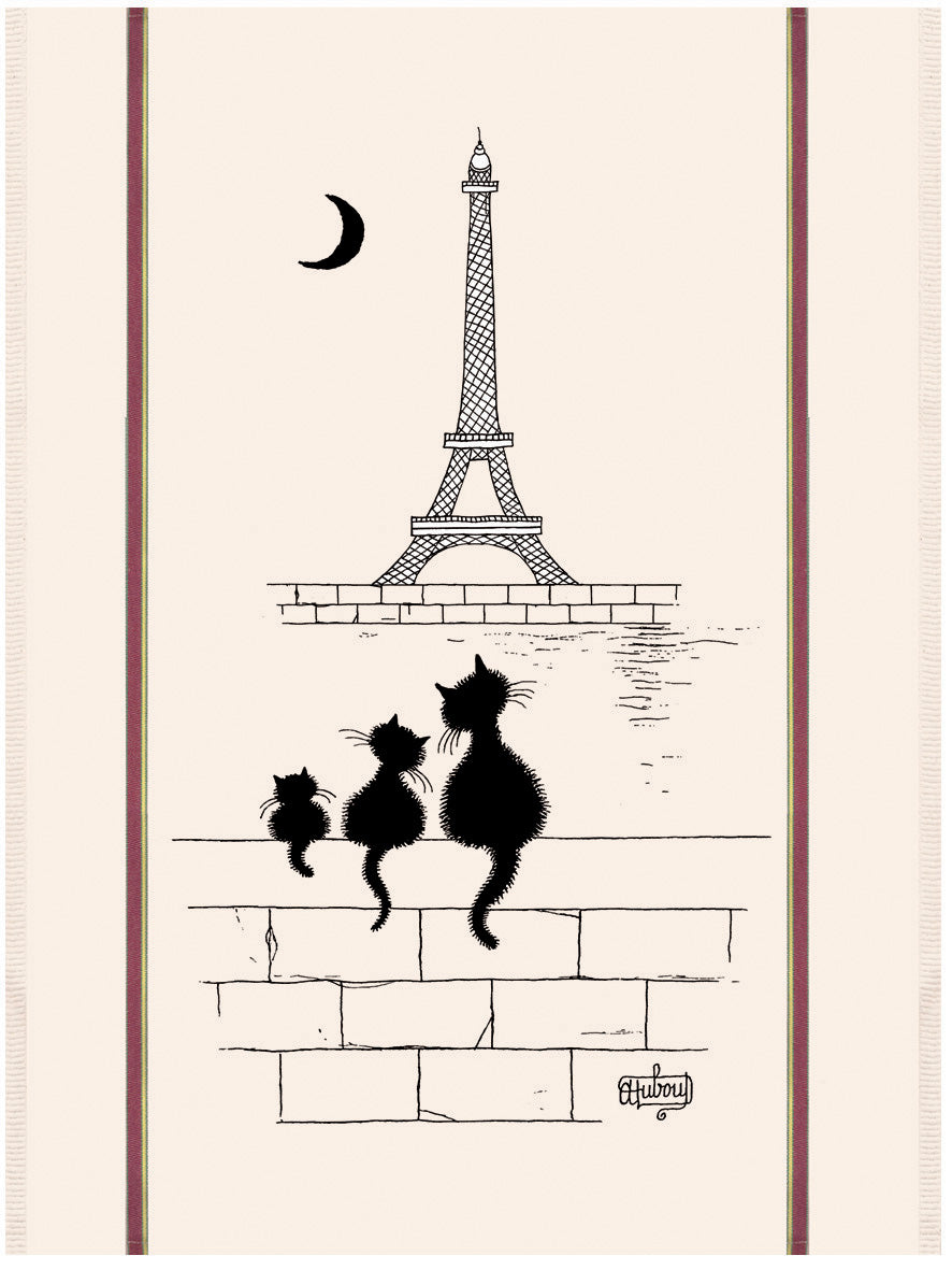 Chats Tour Eiffel Dubout Cats Apron Beige and Matching Tea Towel - Gift Set
