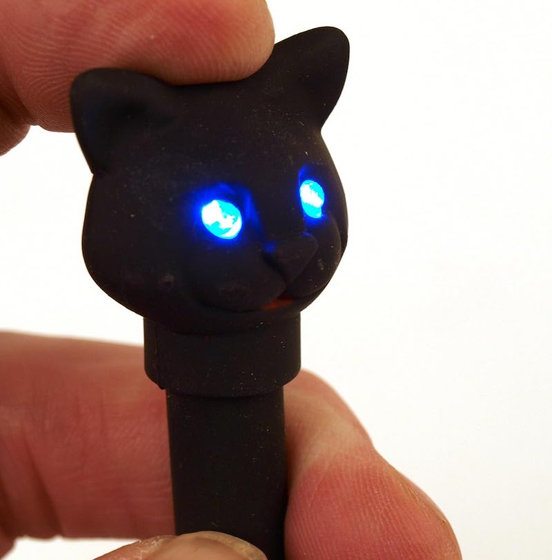 Black Cat Rubber Coated Light Up and Sound LED Pen