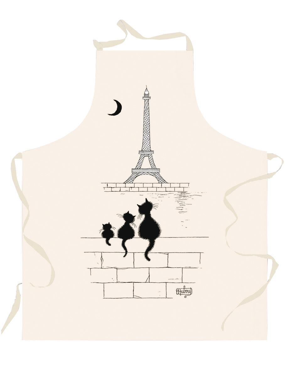 Chats Tour Eiffel Dubout Cats Apron Beige and Matching Tea Towel - Gift Set