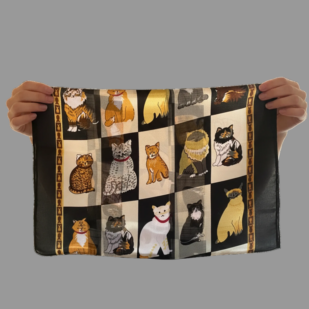 Black Cat Illustrated Chiffon Feel Soft Lightweight Ladies Scarf