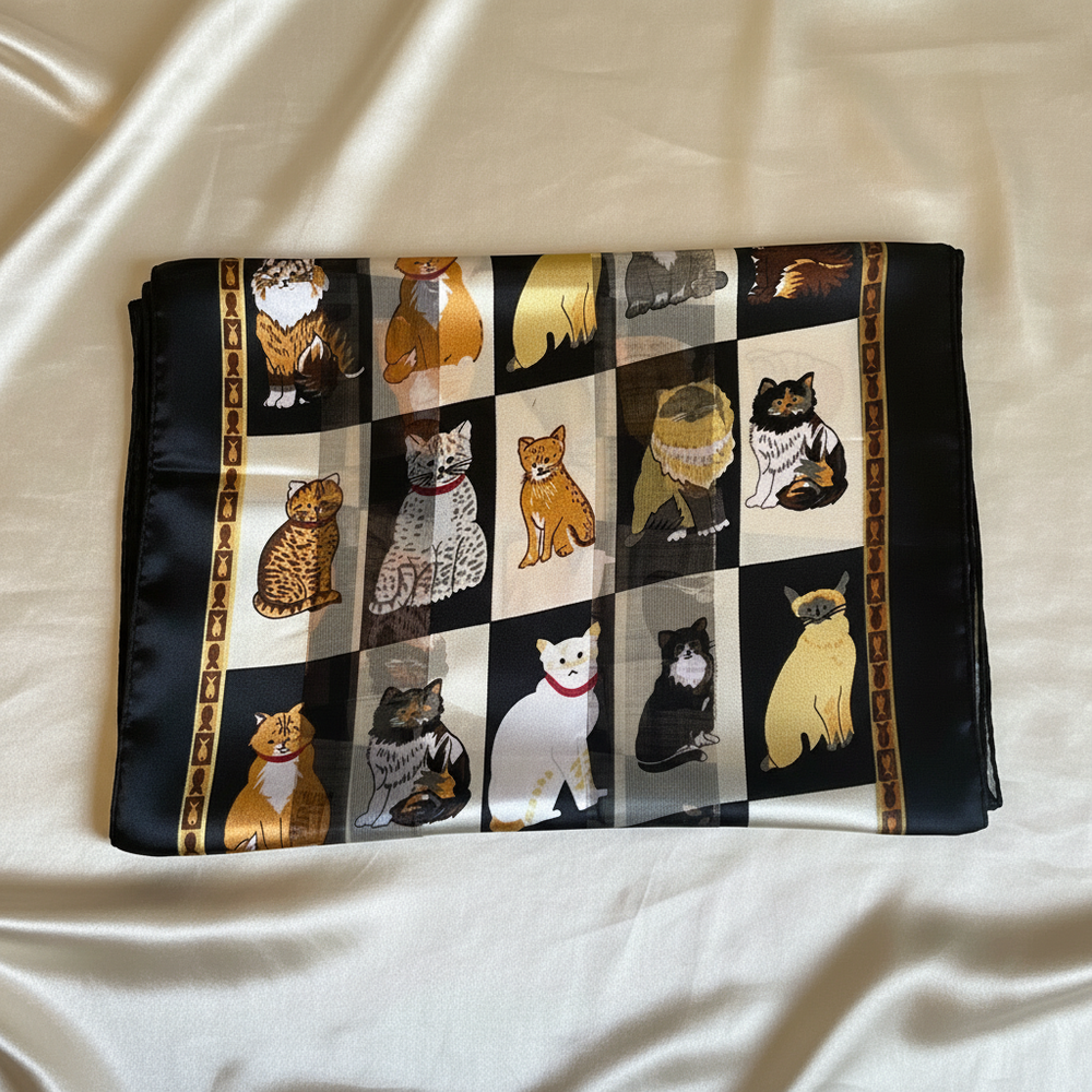 Foldable clutch with cat pattern on a white background