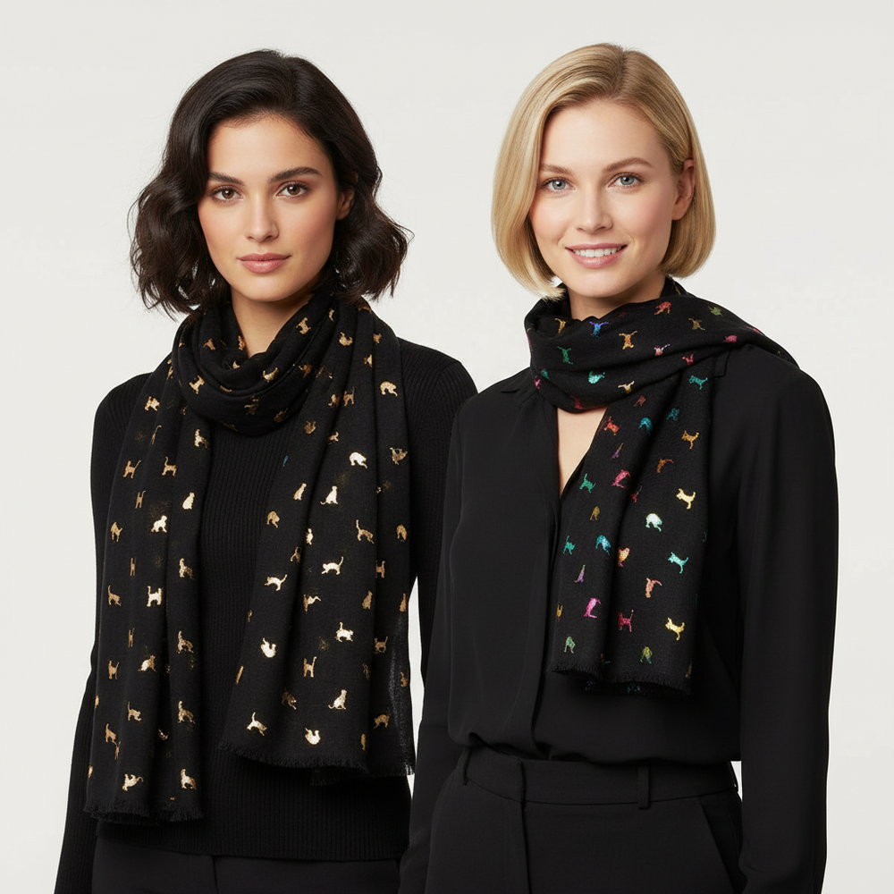 Multicolour and Black Biccari Cat Foil Scarfs - Gift Set