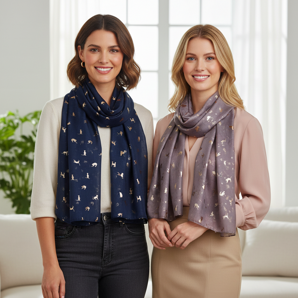 Grey and Blue Biccari Cat Foil Scarfs - Gift Set