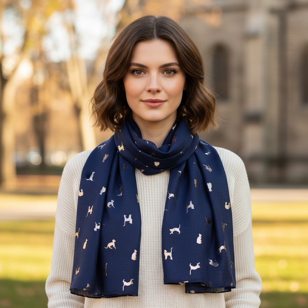 Grey and Blue Biccari Cat Foil Scarfs - Gift Set