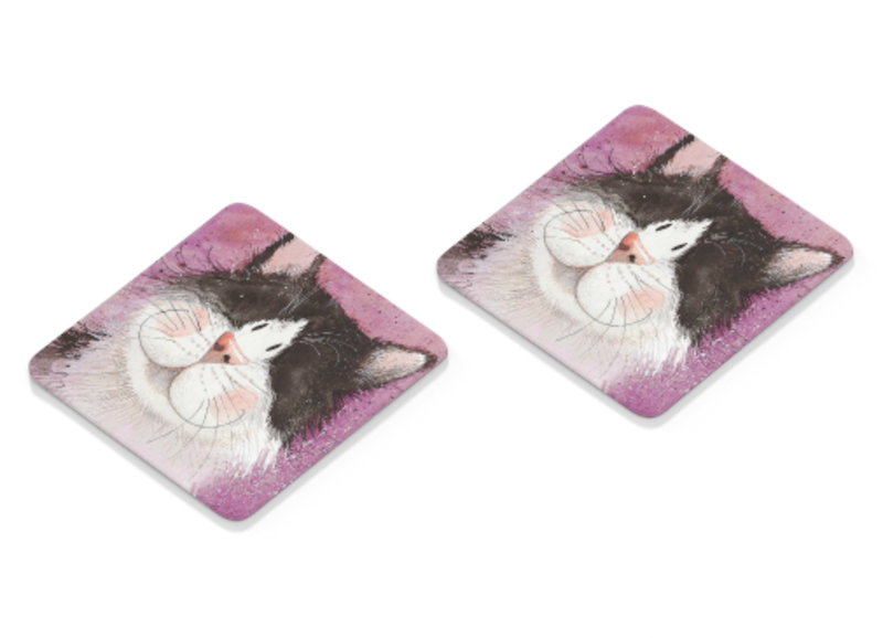 Set of 2 Alex Clark Frisky Cat Coasters