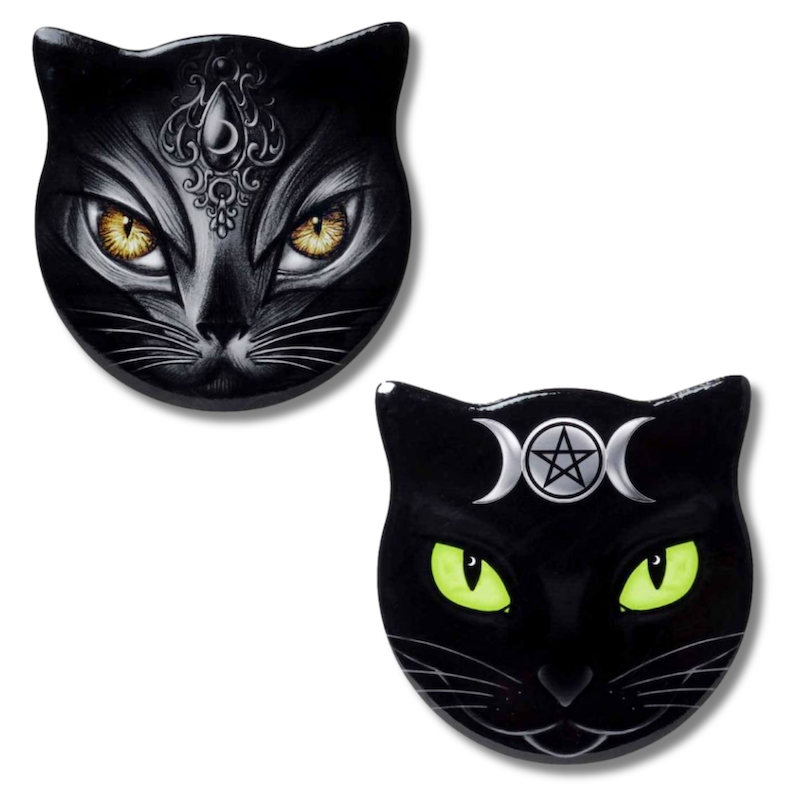 Alchemy Gothic Triple Moon or Sacred Cat Ceramic Black Cats Coasters