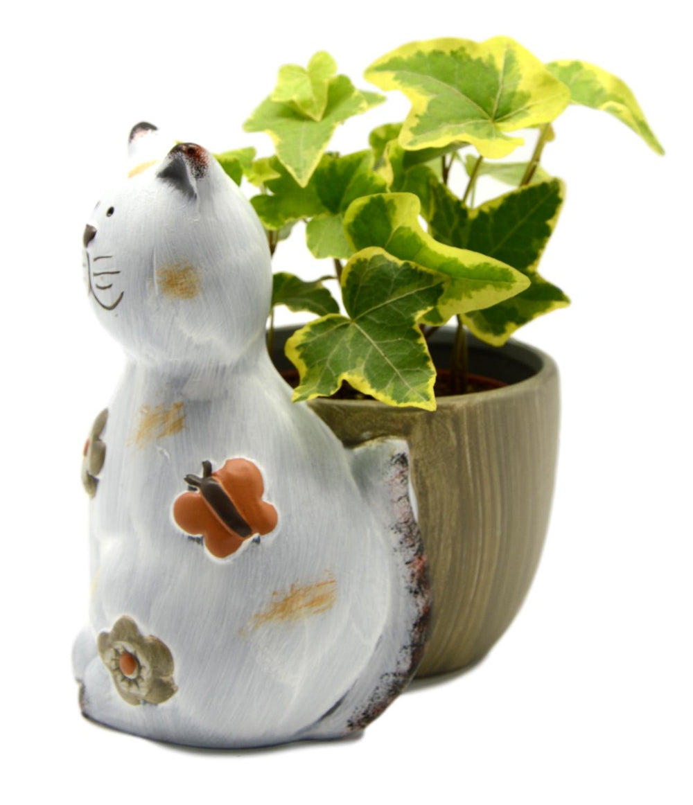 Trio of Cats Ornament and Small Ceramic Cat Planter - Gift Set