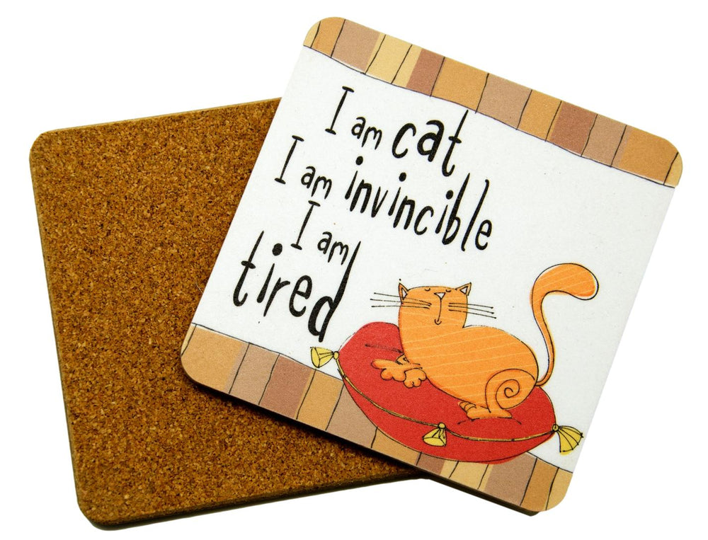 Cat Invincible Cat Chalkboard & Chalk with Matching Coasters - Gift Set