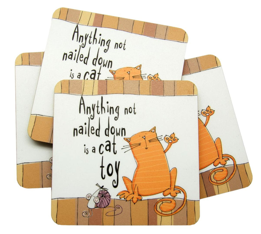 Anything Not Nailed Down Cat Chalkboard & Chalk with Matching Coasters - Gift Set