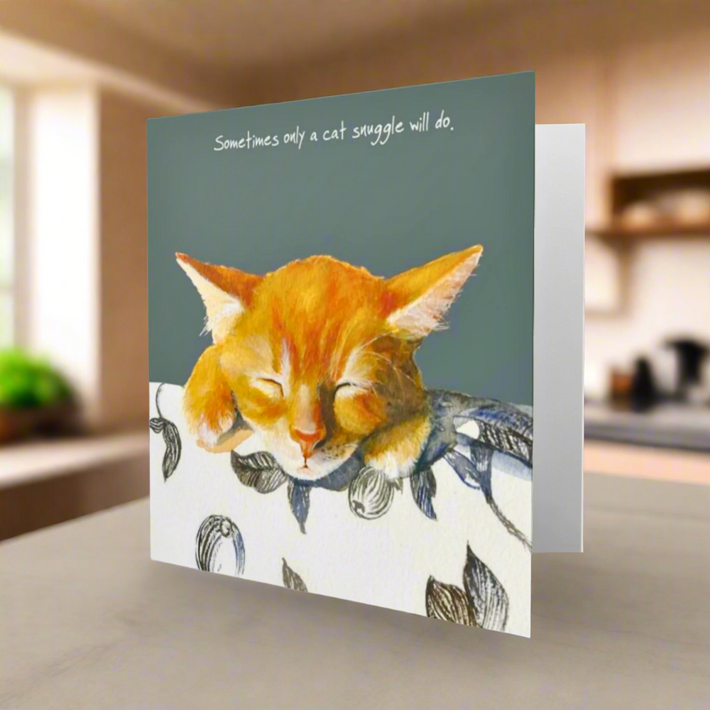 'Snuggle' Ginger Cat Greeting Card by Anna Danielle
