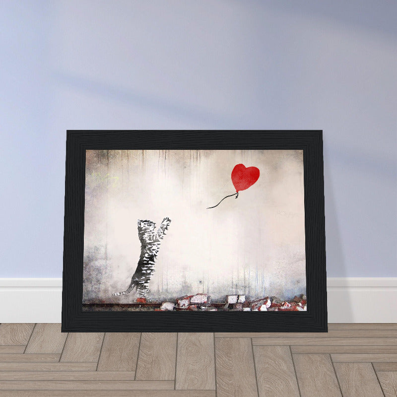 Cat With Balloon 'Banksy' Wall Art Print