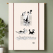 Tea towel with black and white cat illustrations on a beige background