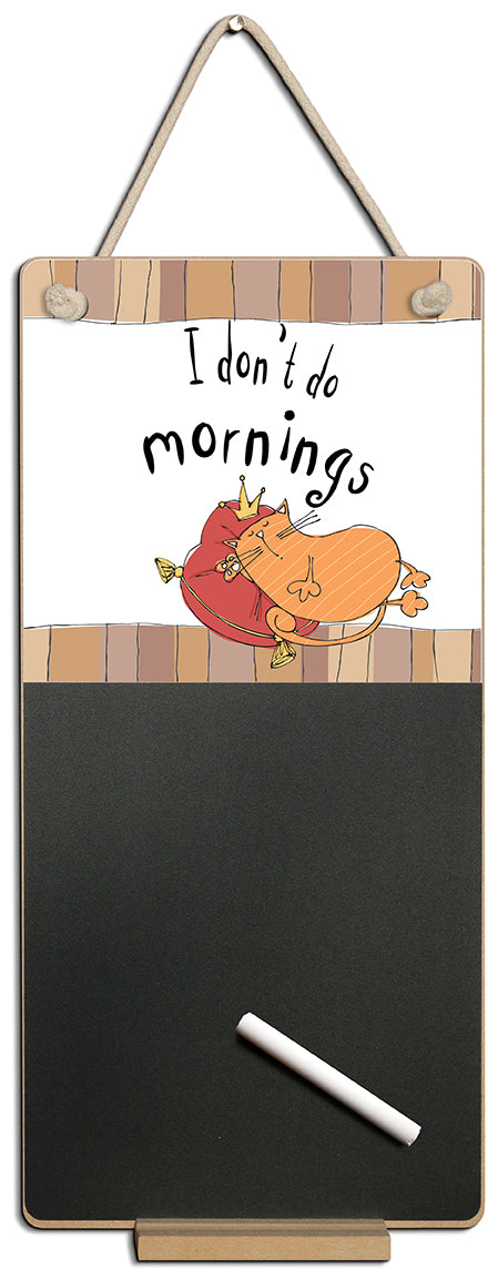 Don't Do Mornings Cat Chalkboard & Chalk with Matching Coasters - Gift Set