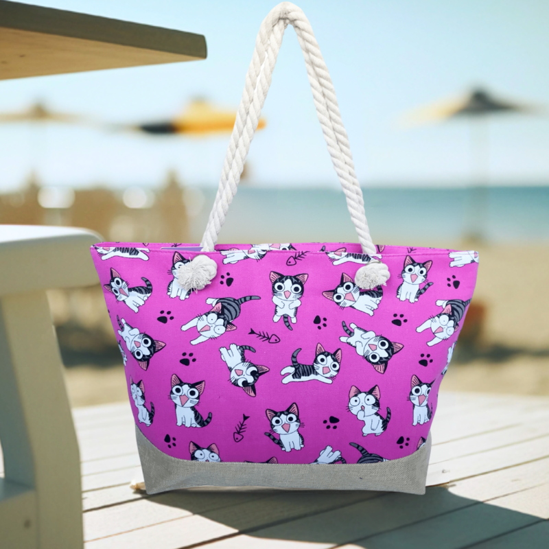 Funny Cats and Paws Large Beach Bag
