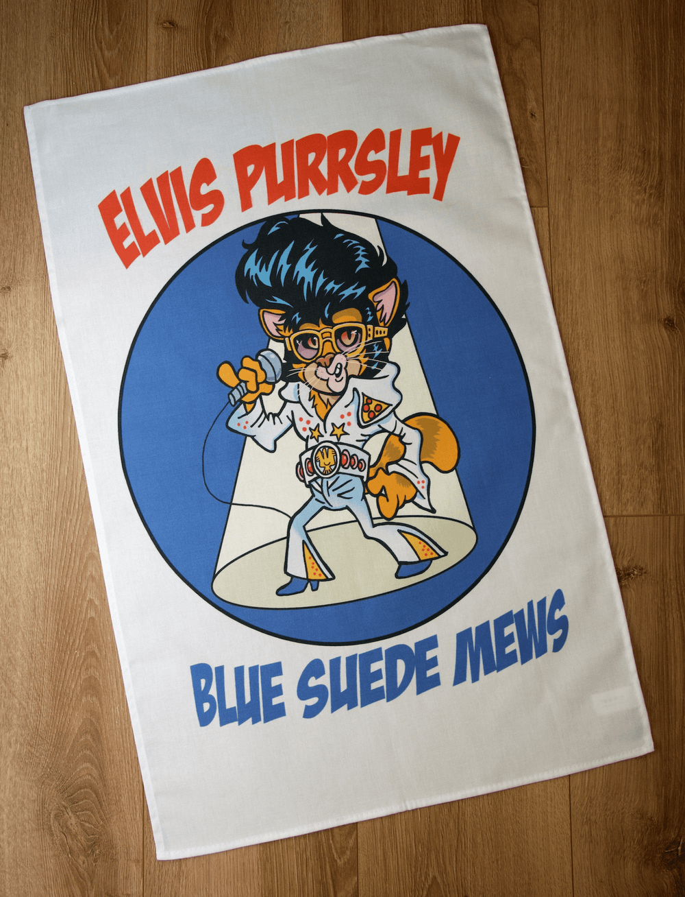 Elvis Purrsley Cat Greeting Card and Matching Tea Towel - Gift Set