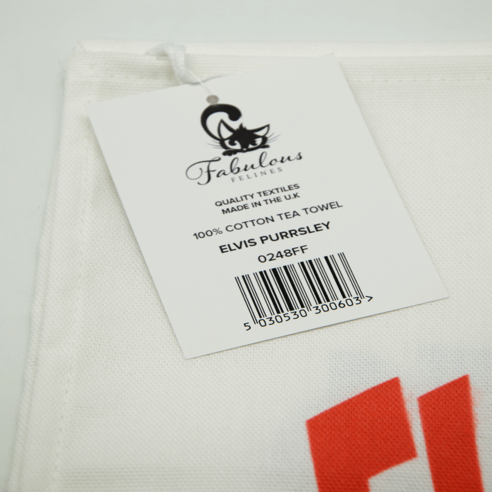 Elvis Purrsley Cat Greeting Card and Matching Tea Towel - Gift Set