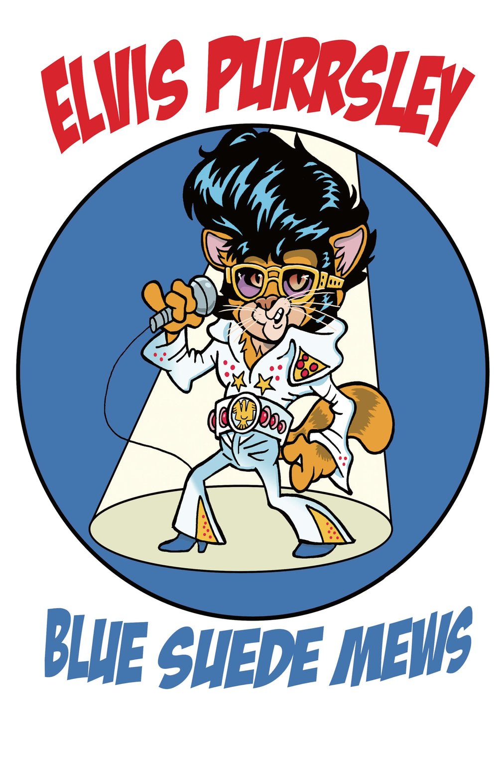 Elvis Purrsley Cat Greeting Card and Matching Tea Towel - Gift Set