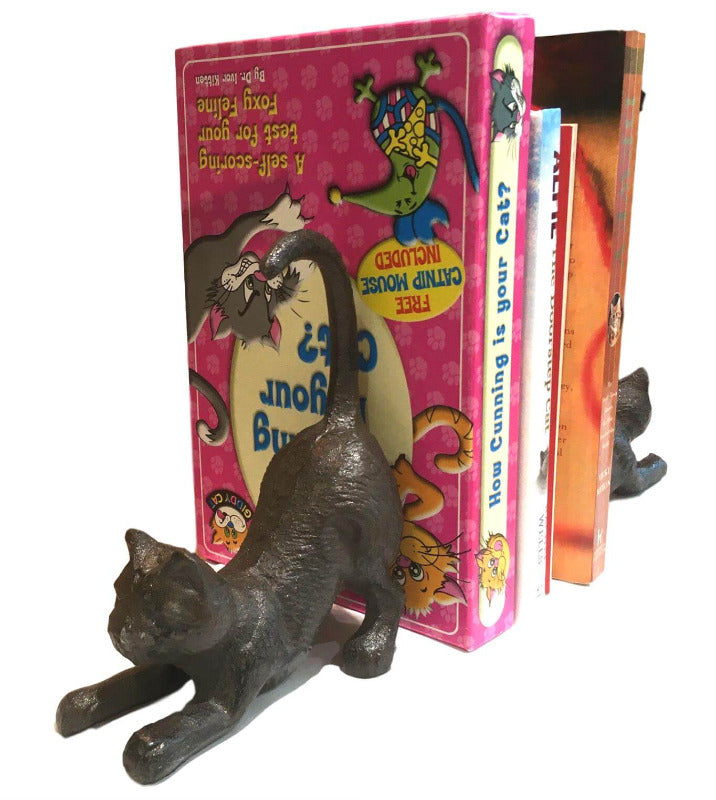 2 Sets Cast Iron Cat Book Ends / Door Stoppers - Gift Set