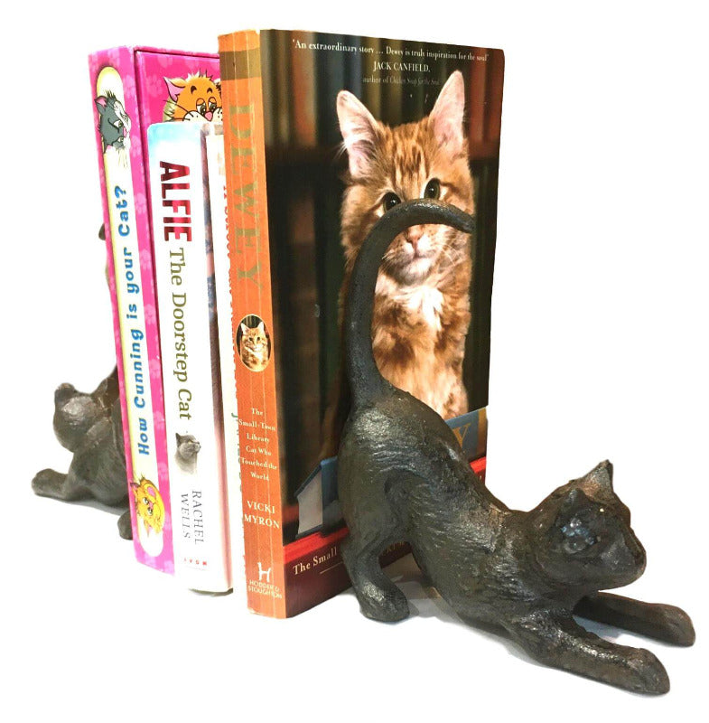 2 Sets Cast Iron Cat Book Ends / Door Stoppers - Gift Set