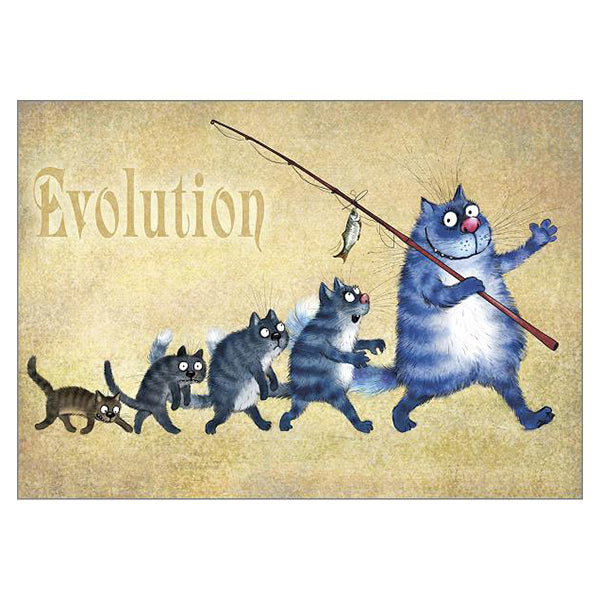 'Dreamer' 'Evolution' and 'Guess Who' Funny Cat Greeting Cards by Rina Zeniuk Card Set