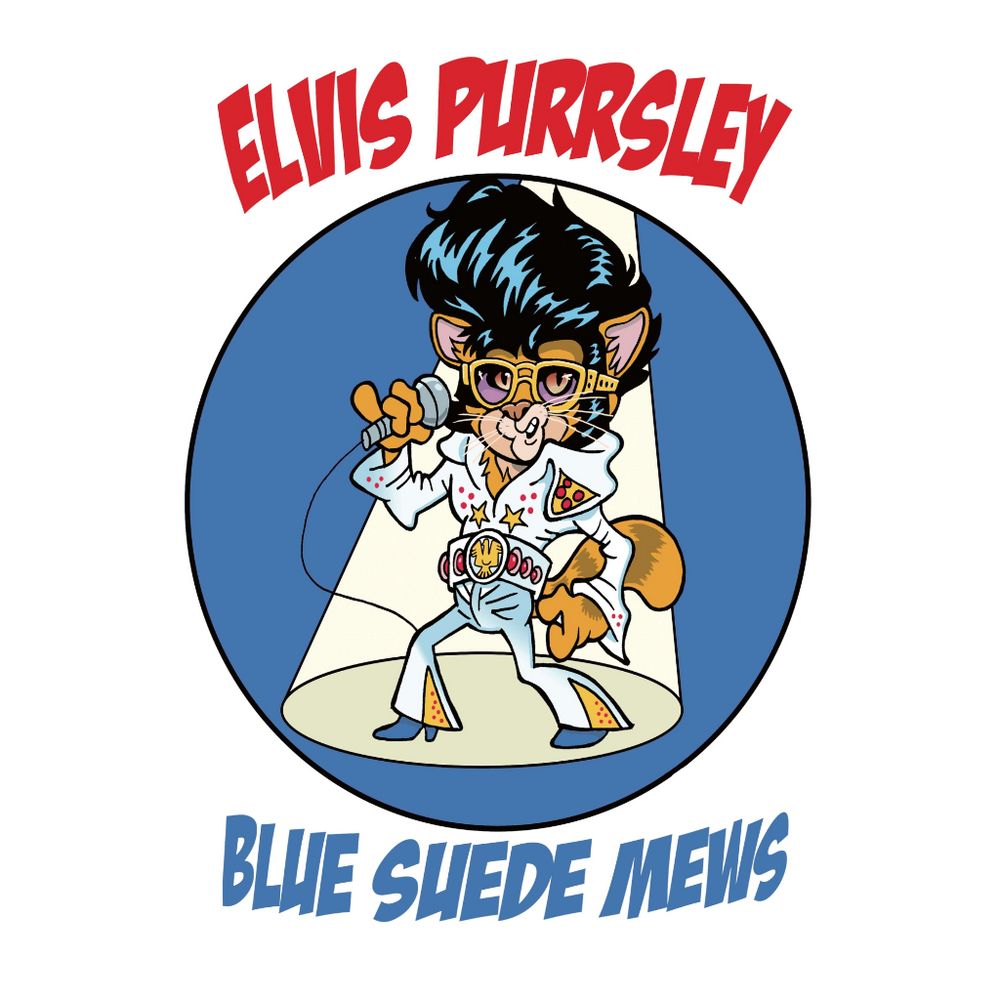 Elvis Purrsley Cat Greeting Card and Matching Tea Towel - Gift Set