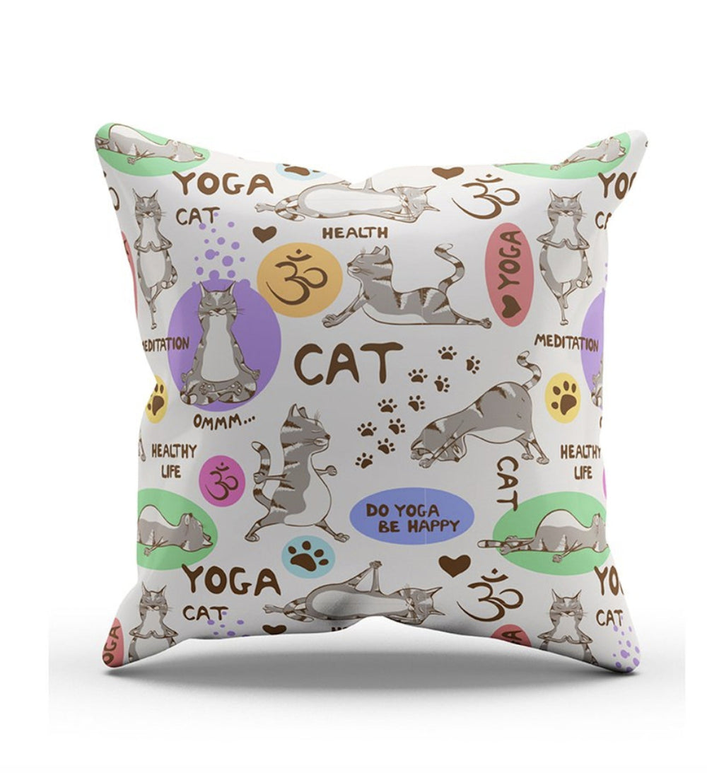 Pair Set Yoga Cat Soft Feel Cushions Cats Ginger and Multicolored Cushion - Gift Set