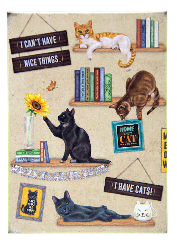 I Can't Have Nice Things Metal Hanging Cat Sign and Matching Fridge Magnet Set