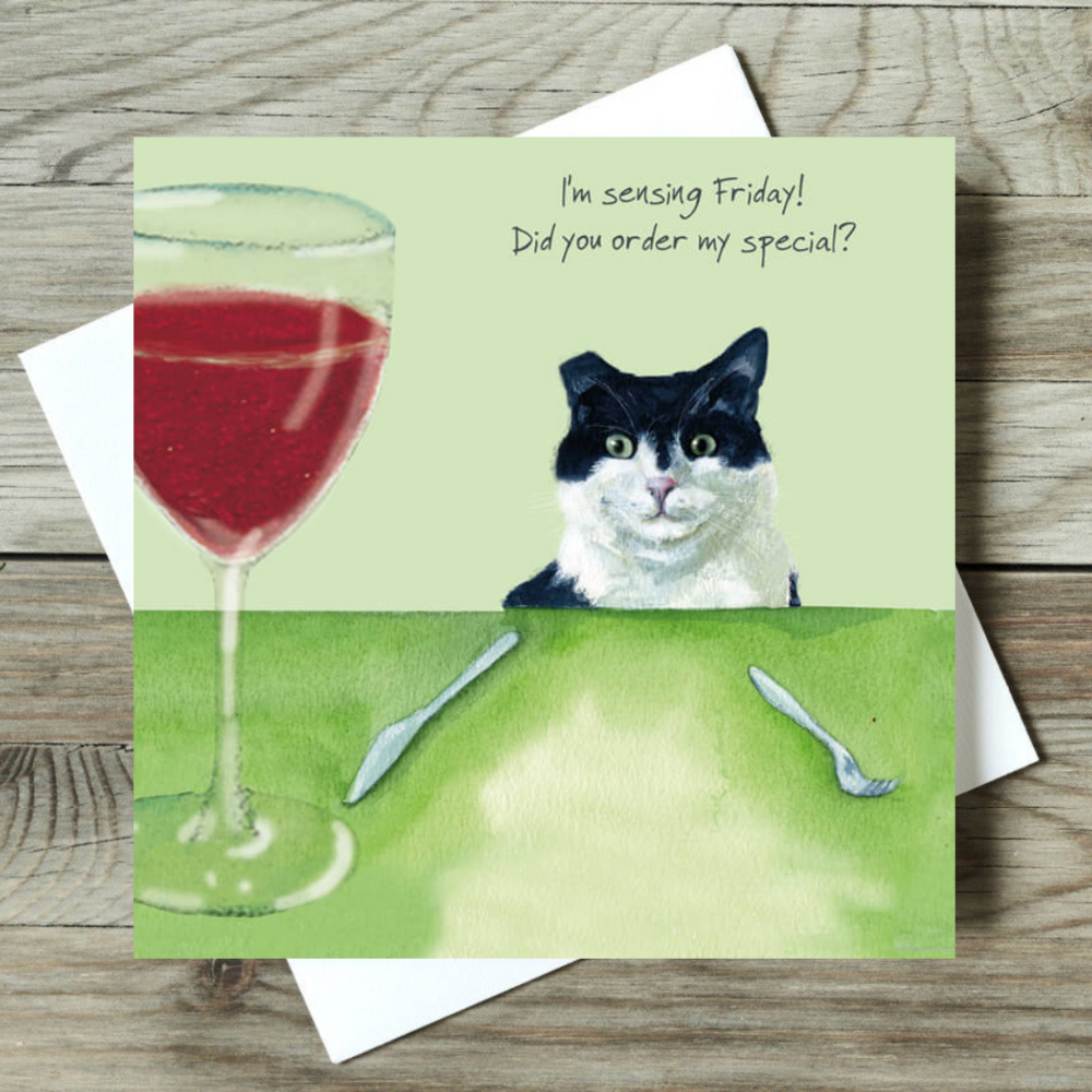 'Friday Special' Cat Greeting Card by Anna Danielle