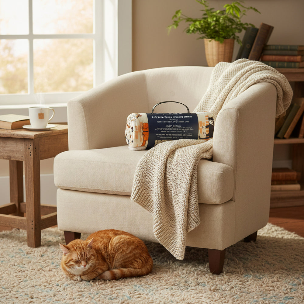 When the Cat’s Away Fleece-Lined Blanket – Cosy Cat Print Throw
