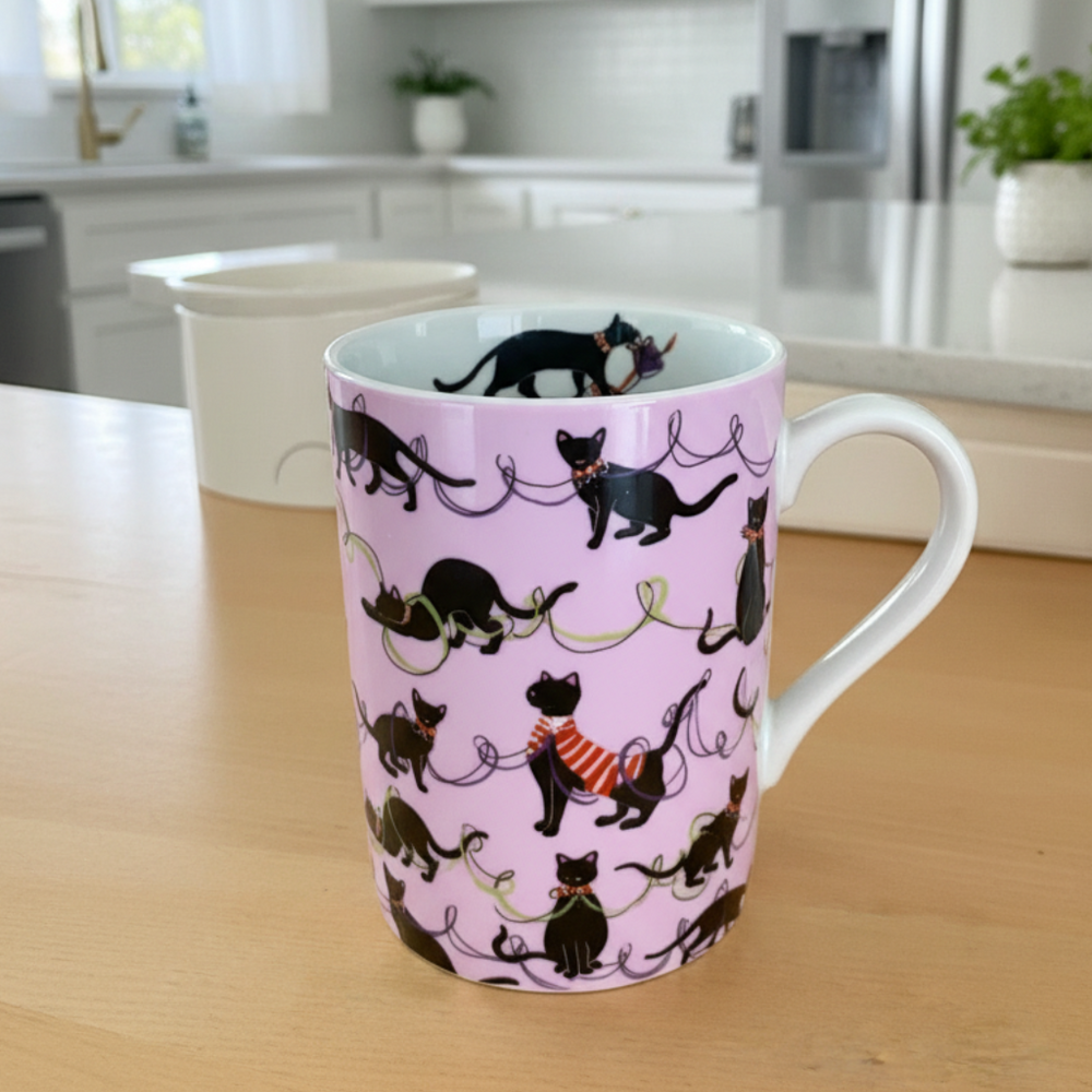 Könitz Pink Cat Mug – Playful Black Cat Design Fine Porcelain Mug