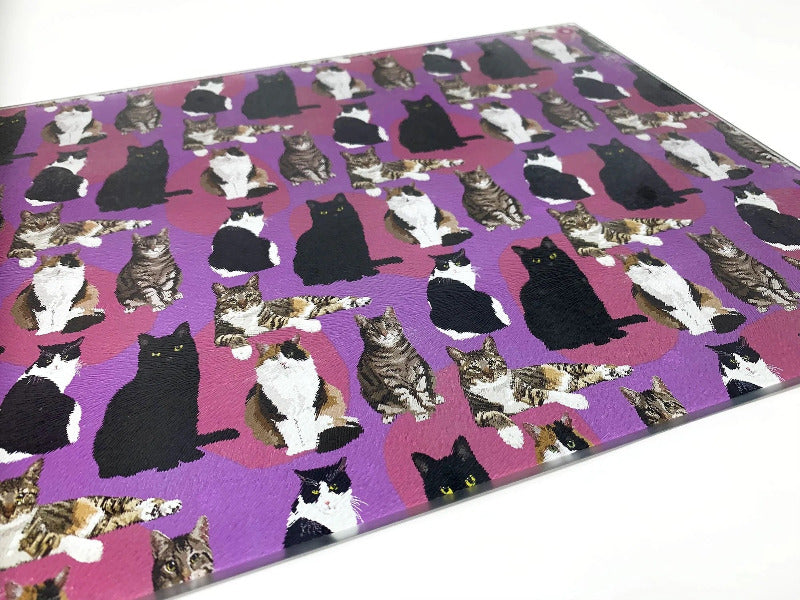 Colourful Cats Worktop Saver Work Surface Protector / Glass Chopping Board