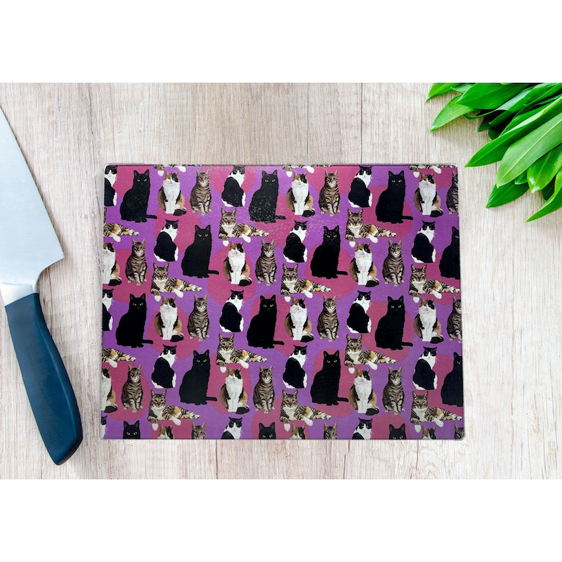 Colourful Cats Worktop Saver Work Surface Protector / Glass Chopping Board