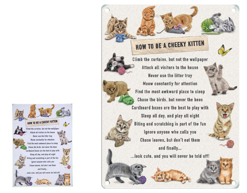 How to be a Cheeky Kitten Metal Hanging Cat Sign and Matching Fridge Magnet
