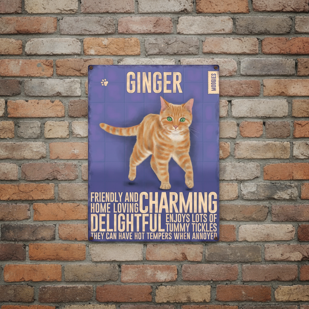 Ginger Cat Metal Hanging Cat Sign
