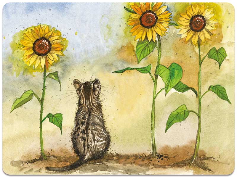 Set of 4 Alex Clark Cat and Sunflowers Placemats