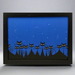 Framed artwork of black cats on a blue background with a black frame.