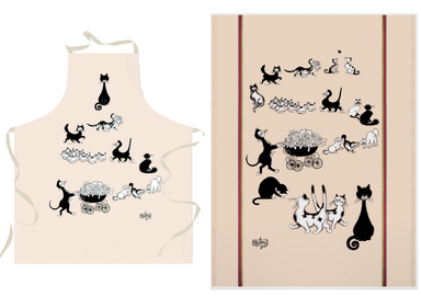 Multi Cats Dubout Cats Apron and Matching Tea Towel - Gift Set