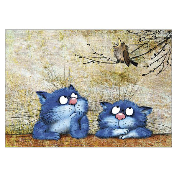 'Pull' 'Not Again' and 'Old Umbrella' Funny Cat Greeting Cards by Rina Zeniuk Set