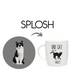 Mug with a cat design and text 'One cat short of crazy' next to a black and white cat illustration.