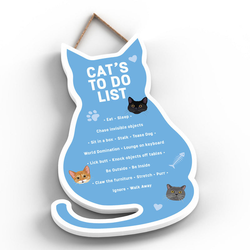 Katie Pearson Wooden Hanging Cat's To Do List Plaque