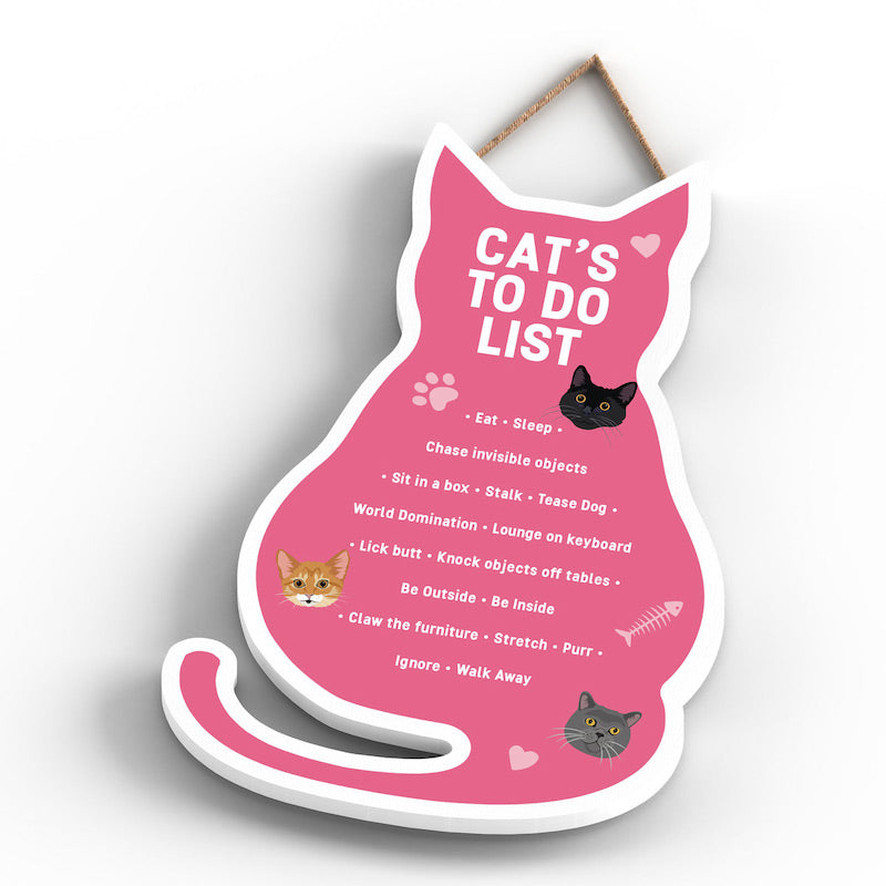 Katie Pearson Wooden Hanging Cat's To Do List Plaque