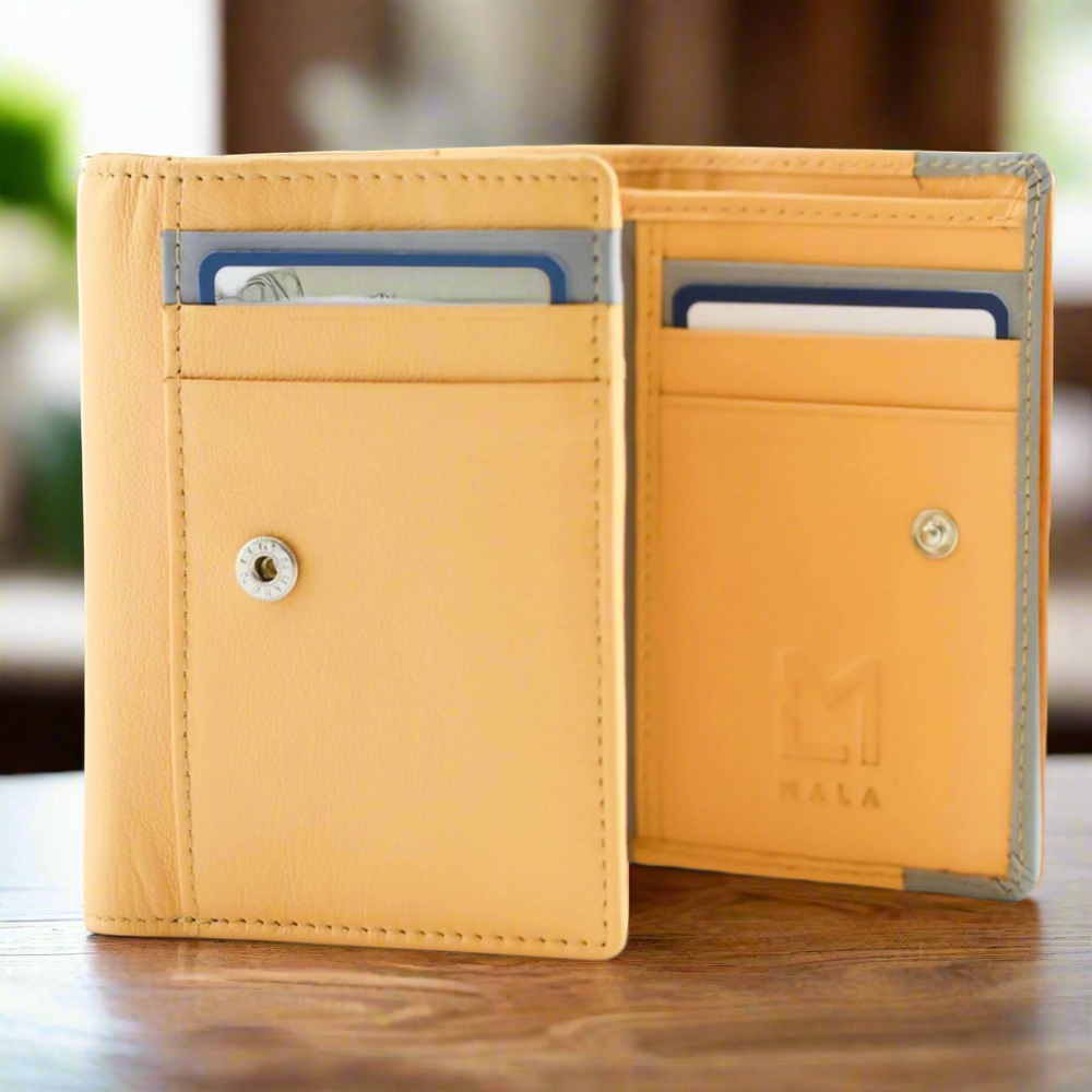 Mala Leather Cat & Mouse Tri Fold Purse Yellow
