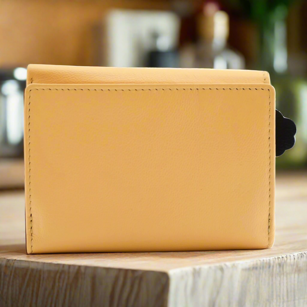 Mala Leather Cat & Mouse Tri Fold Purse Yellow
