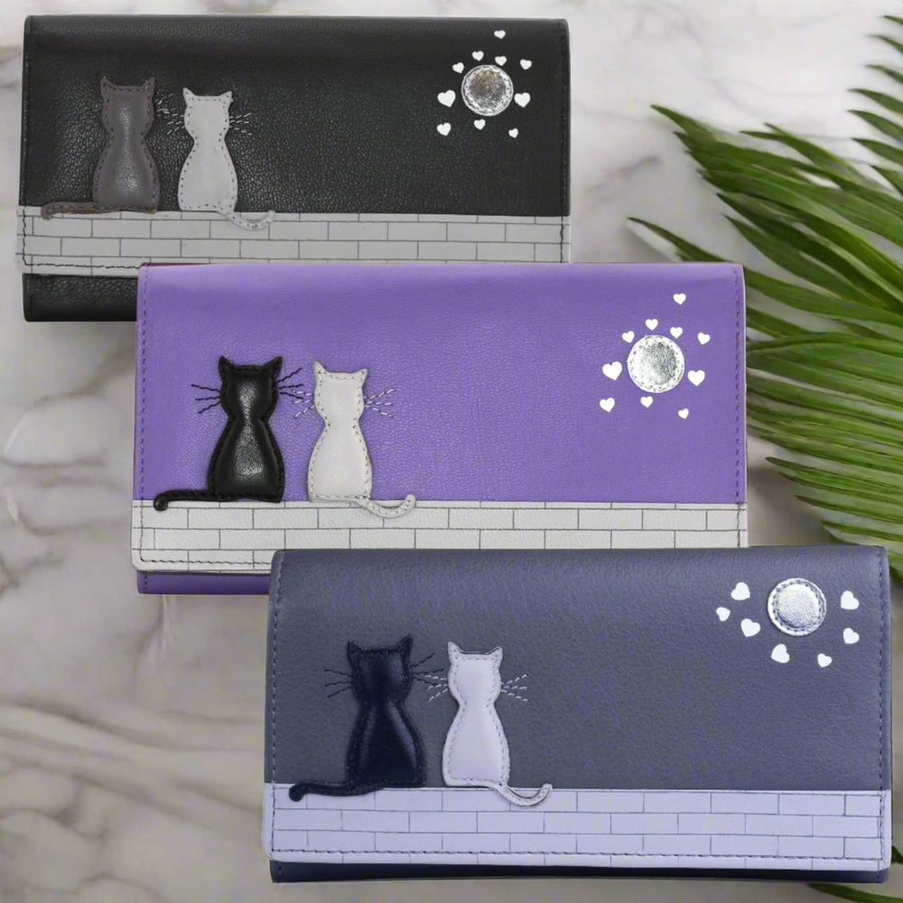 Mala Leather Midnight Cats Matinee Purse Purple